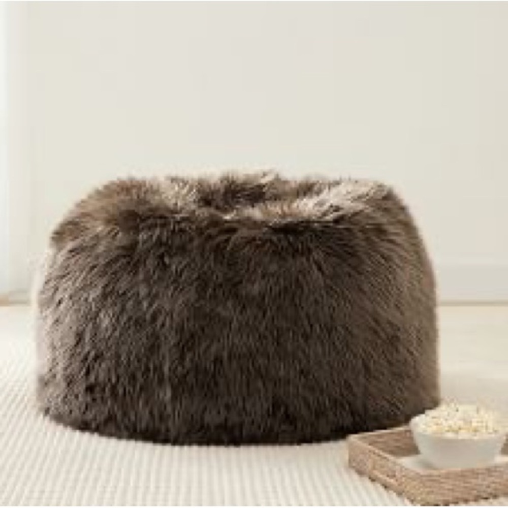 Pottery Barn Faux Fur Round Pouf Ottoman in Brown